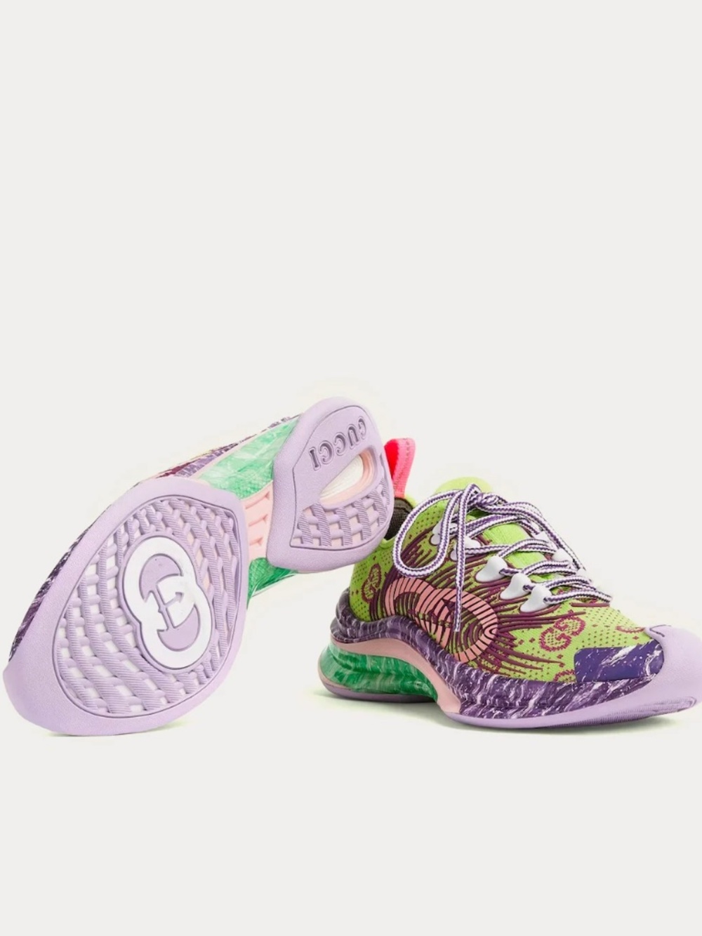 LIMITED Gucci - Run GG Technical Knit Fabric Green / Purple Running Shoes Size 8